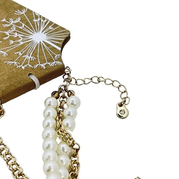 New 3 Strand Faux Pearl & Cable Chain Gold Tone Necklace With Cross Charm (5454) - Picture 7 of 8